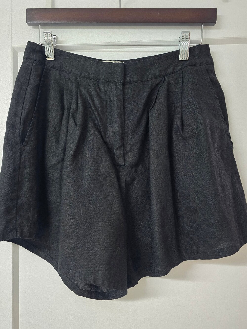 Dissh Black Linen Pleated High Waist Shorts